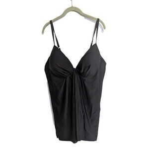 Simply Fit Swimwear One Piece Swimdress Waist Minimizer, tummy control 3X black